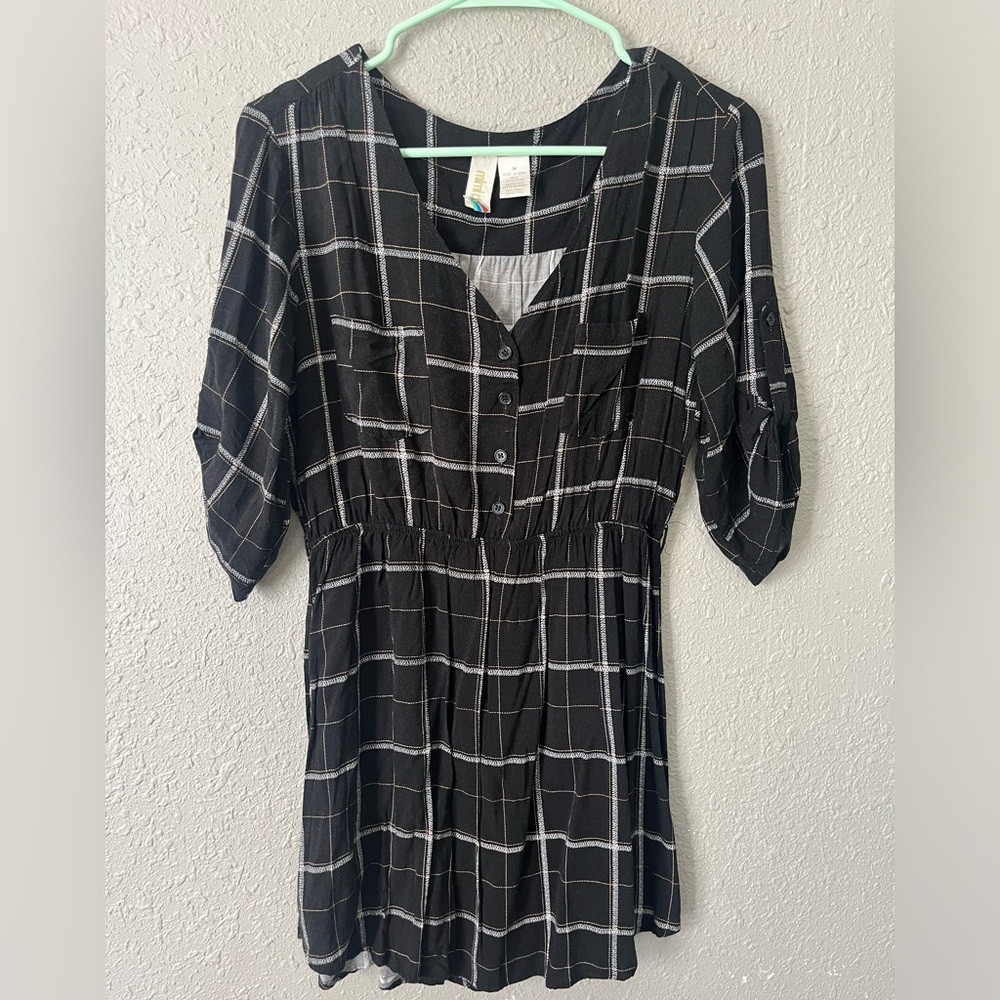 Black and white plaid shirt dress